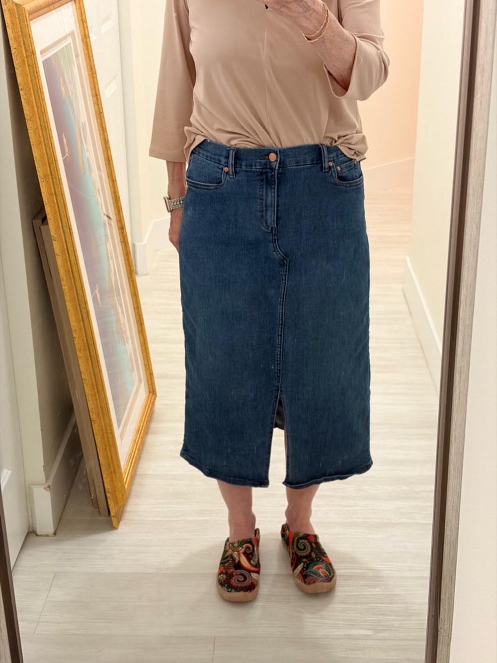 Canon Dark Blue Denim Midi Skirt with Front Slit